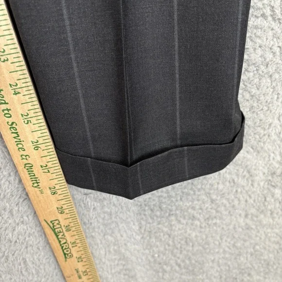 ISAIA Napoli Flat Front Dress Pants Men's 32x28 Black Chalk Stripe Made Italy - Picture 6 of 9